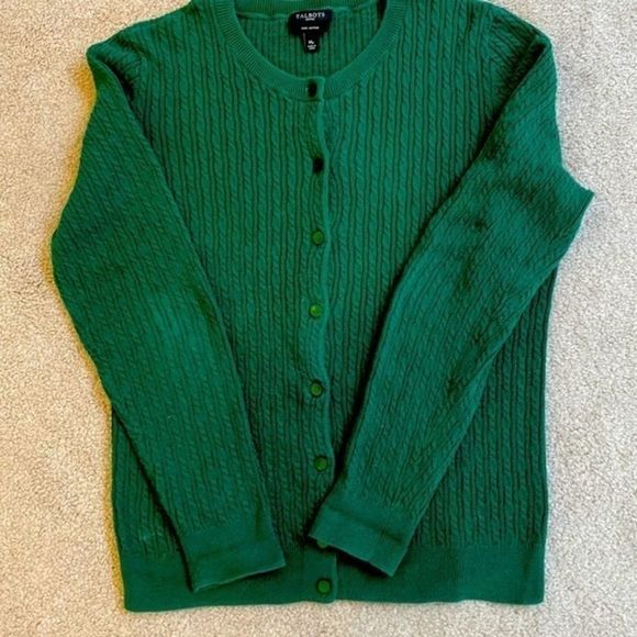 Talbots Sweaters - Talbots Pima Cotton Dark Green Baby Cable Knit Cardigan